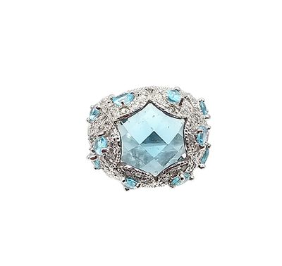 SX Rhinestone Sterling Silver Cocktail Ring Size 5.5 8.9 G