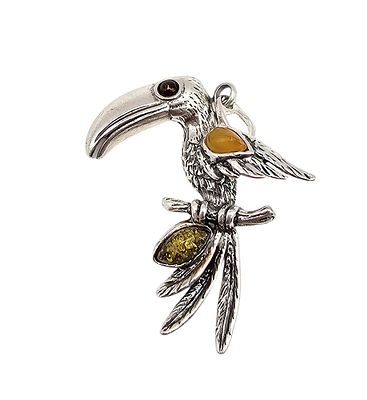 JB Amber Sterling Silver Toucan Bird Pendant 5 G. JB Amber Sterling Silver Toucan Bird Pendant 5 g