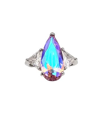 STS Crystal White Zircon Sterling Silver Cocktail Ring Size 9.5 6 G