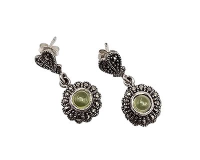 CW Rhinestone Marcasite Sterling Silver Dangle Earrings 4.1 G. CW Rhinestone Marcasite Sterling