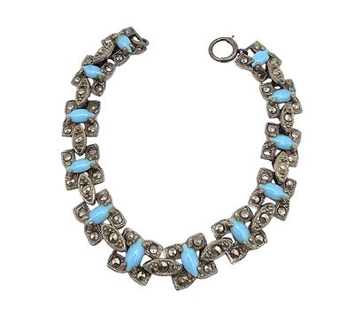 Rhinestone Marcasite Sterling Silver Bracelet 23.6 G