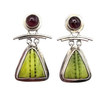 JLR Carved Kyanite Amethyst Sterling Silver Dangle Earrings 7.1 G. JLR Carved Kyanite Amethyst