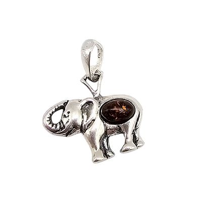 Amber Sterling Silver Elephant Pendant 1.8 G