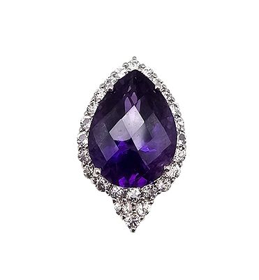 BBJ Amethyst White Zircon Sterling Silver Cocktail Ring Size 7.5 11.2 G