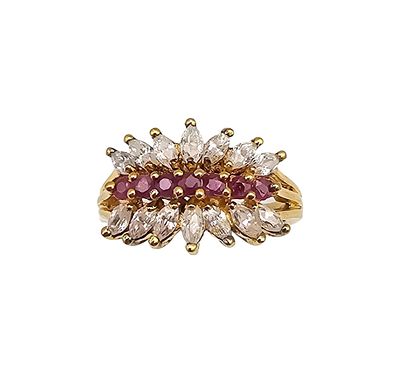 Signed With A Crown Ruby Cubic Zirconia Gold Over Sterling Silver Cocktail Ring Size 6.5 5 G. Sig
