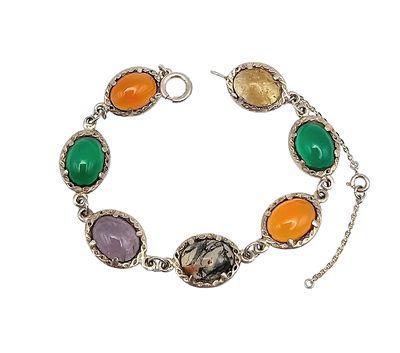 Signed Multi Stone Sterling Silver Bracelet 14.7 G as is broken safety chain