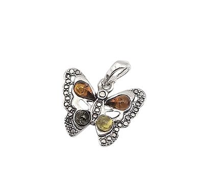 Amber Sterling Silver Butterfly Pendant 1.6 G