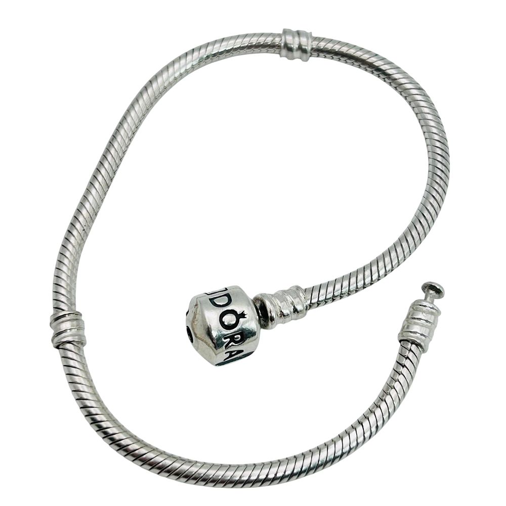 Lot 162: Pandora Sterling Charm Bracelet Snake Chain 15.25 G