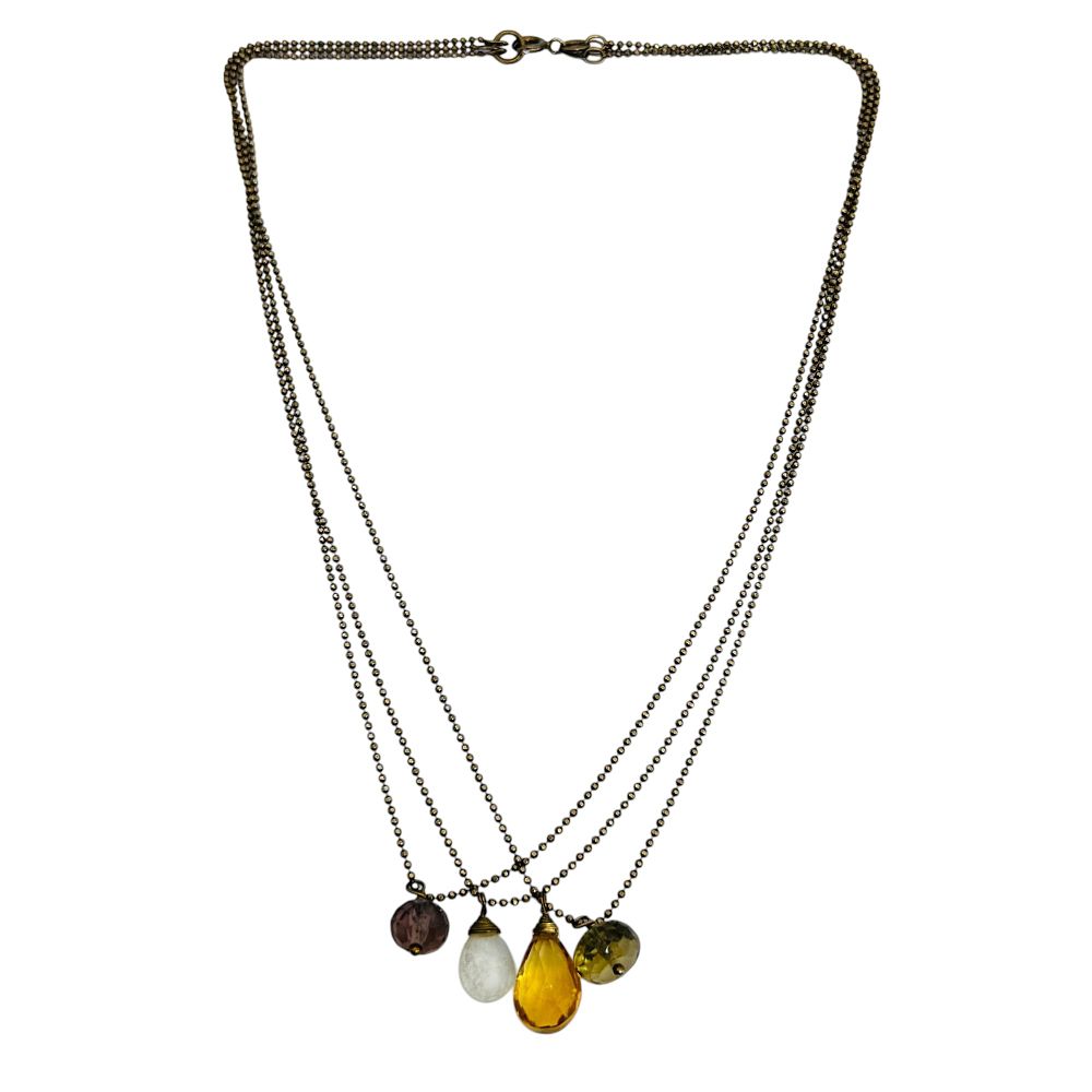 Lot 189: Citrine, Amethyst, Garnet Sterling Triple Bead Strand Necklace, 7.92 G