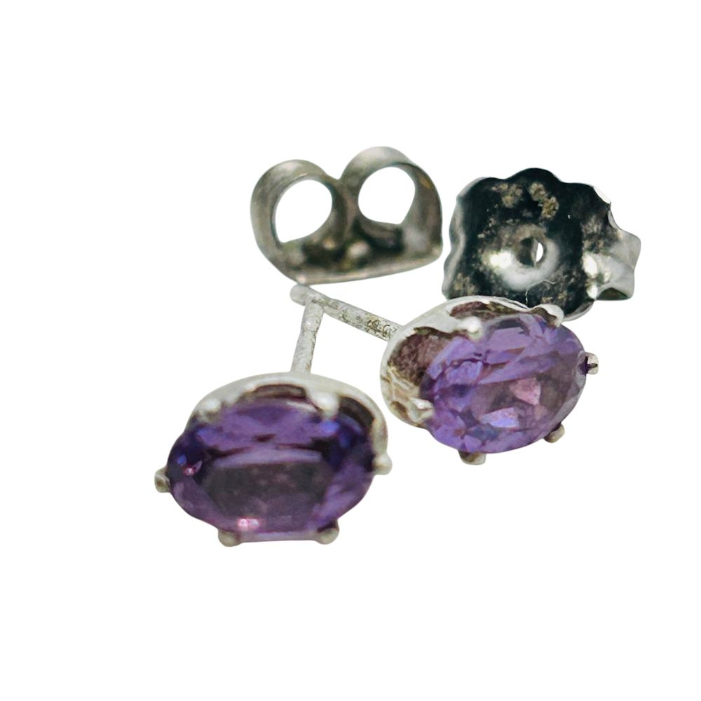 Lot 439: Amethyst Sterling Stud Earrings .75 G