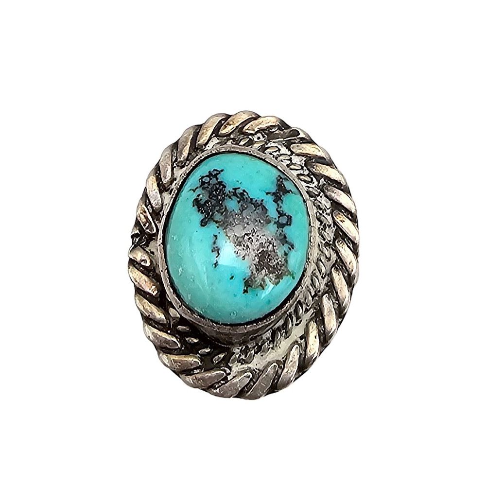 Lot 151: Navajo Turquoise Sterling Silver Ring Size 2 5.1 G