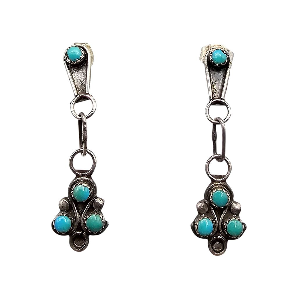 Lot 159: Navajo Turquoise Snake Eye Sterling Silver Dangle Earrings 1.8 G