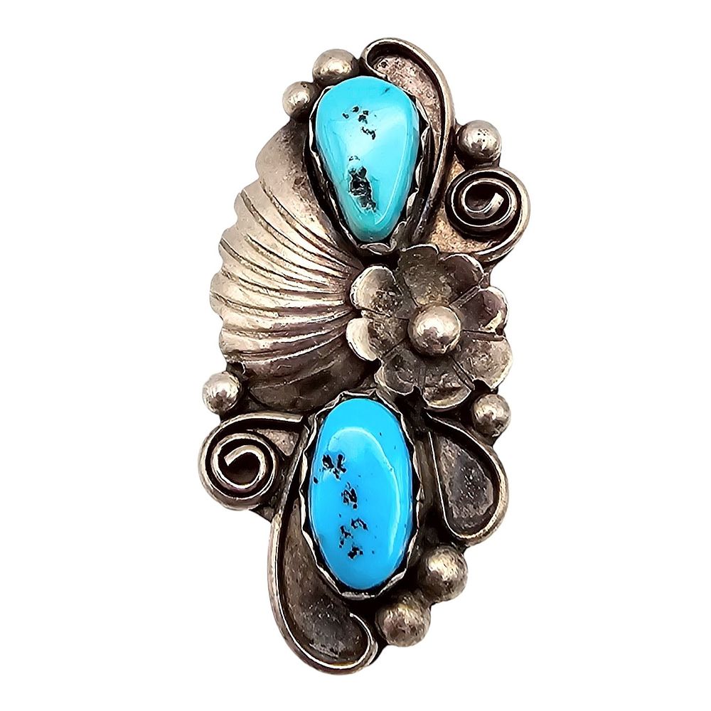 Lot 164: Native Double Turquoise Sterling Silver Ring Size 6.5 9.3 G