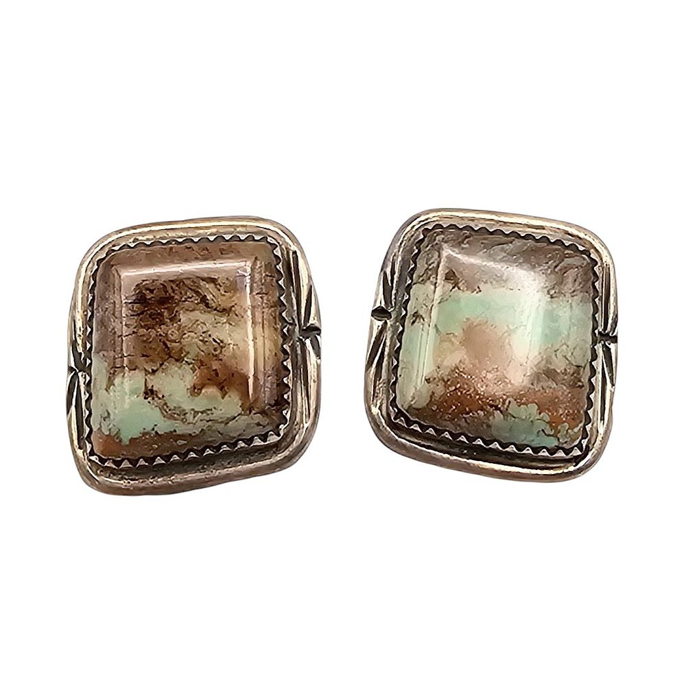 Lot 165: Navajo Royston Turquoise? Sterling Silver Earrings 9.6 G