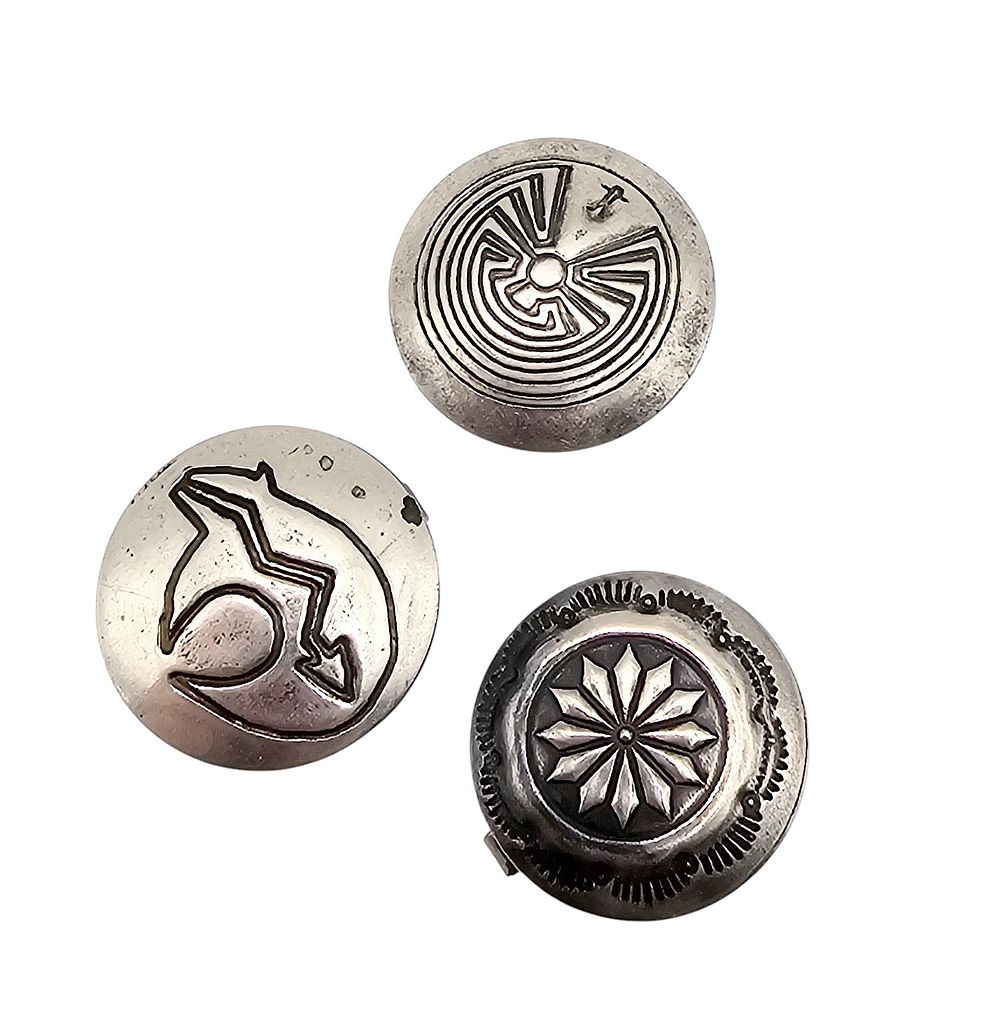 Lot 169: Native Sterling Silver Stamp Work Botton Covers 10.5 G
