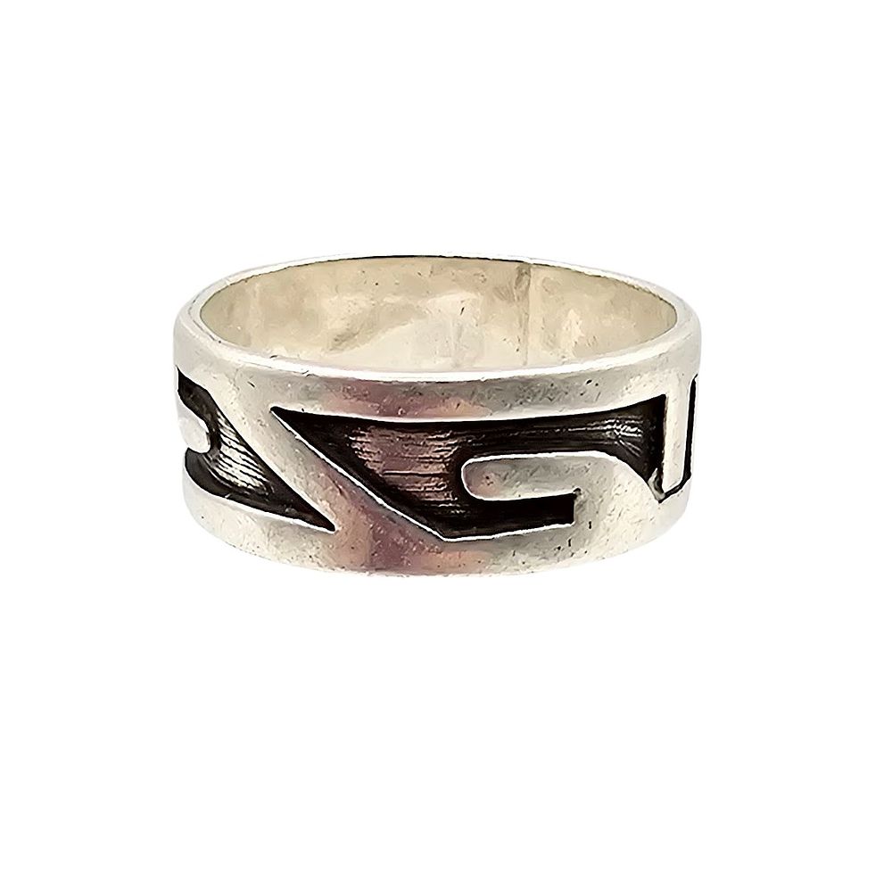 Lot 171: Signed Hopi? Sterling Silver Aztec Style Ring Size 8.5 4.8 G