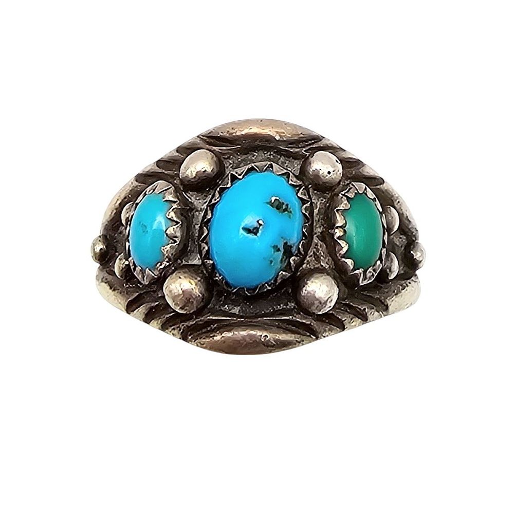 Lot 174: Signed SC Navajo Turquoise Sterling Silver Ring Size 10.25 6.8 G