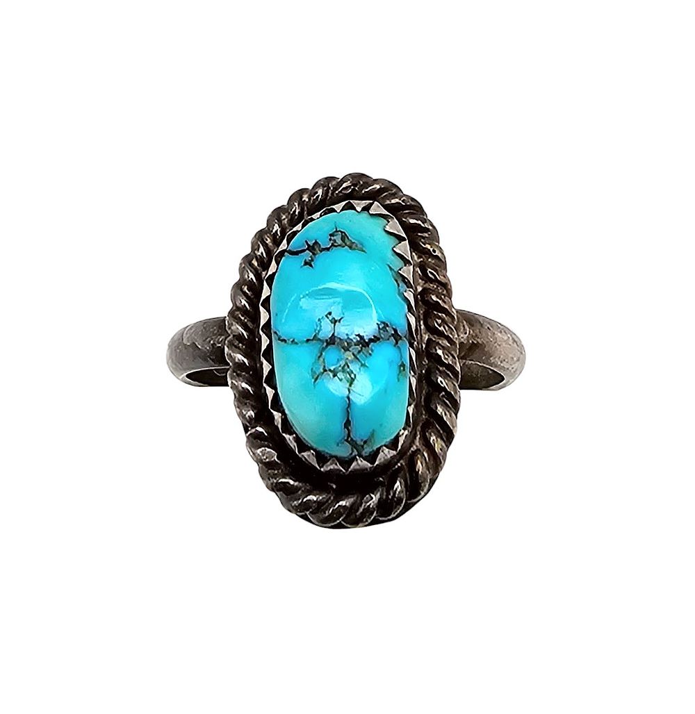 Lot 176: Signed Native Turquoise Sterling Silver Ring Size 6 4.6 G