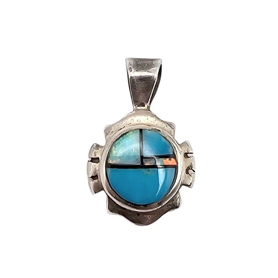 Lot 183: Signed EK Opal Onyx Turquoise Sterling Silver Pendant 2 G
