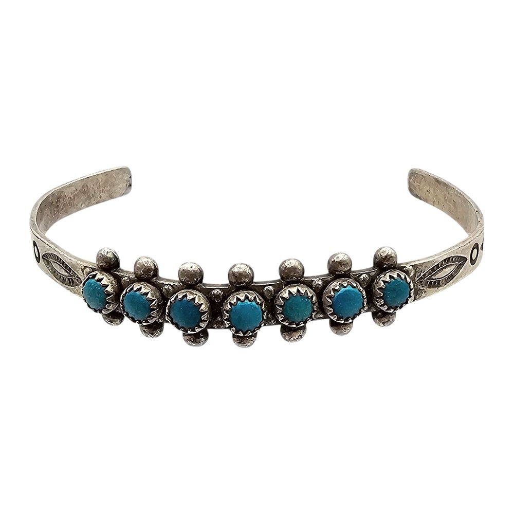 Lot 196: Native Turquoise Sterling Silver Baby Cuff Bracelet 4.4 G