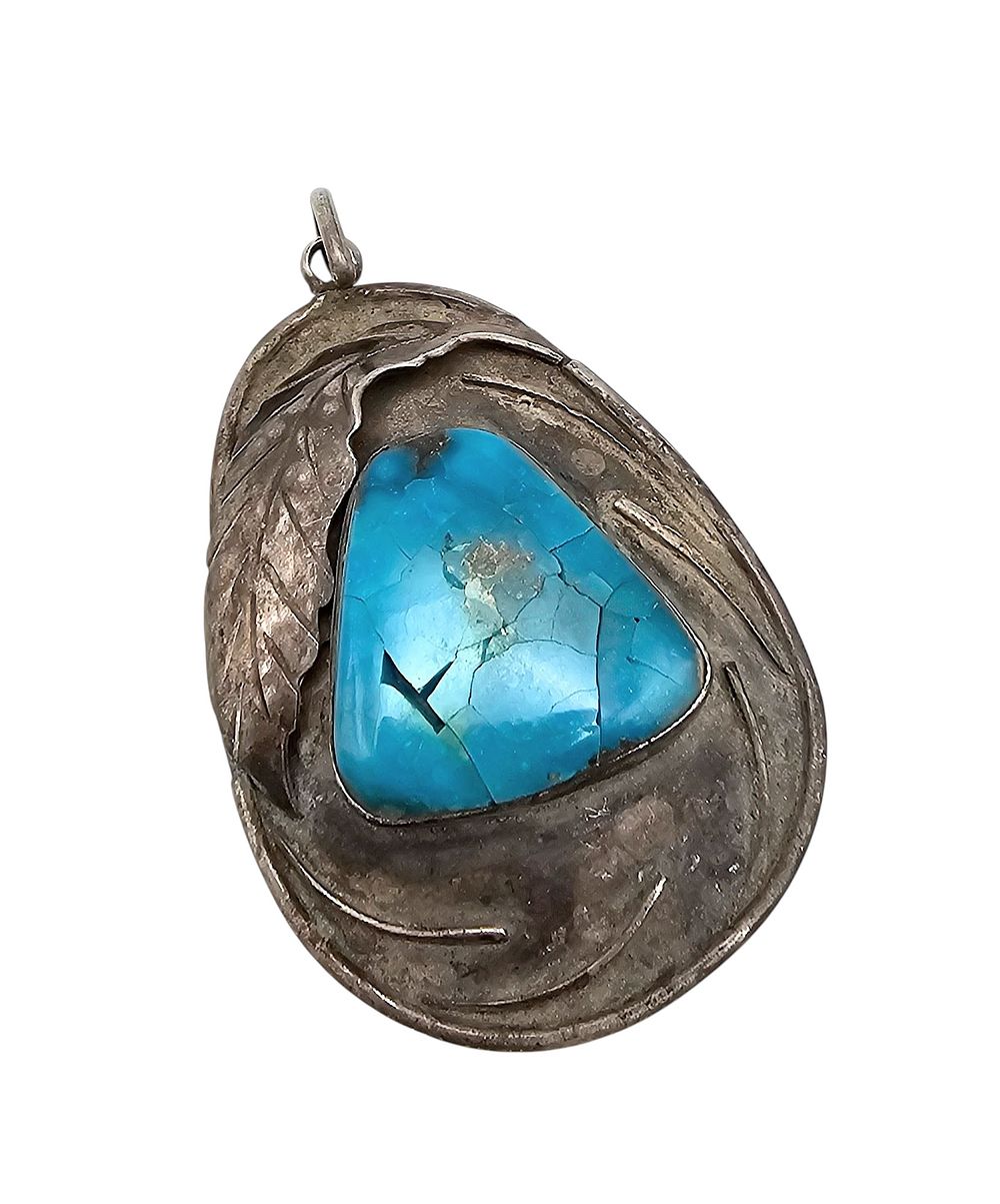 Lot 201: Navajo Turquoise Sterling Silver Pendant 15.1 G