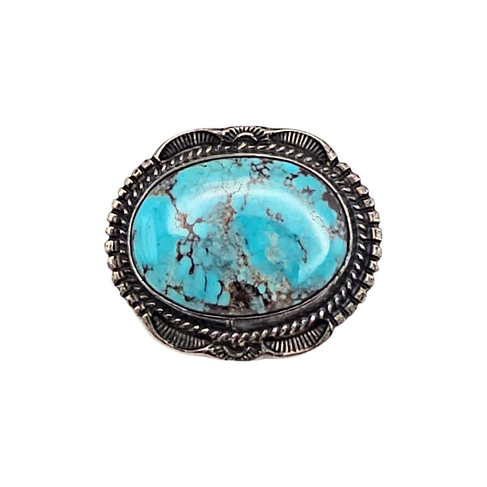Lot 226: Signed LRD Native Turquoise Sterling Silver Brooch 6.8 G
