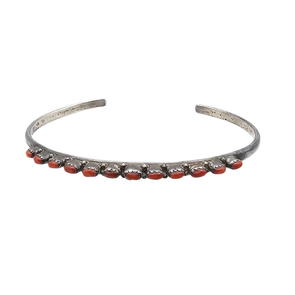 Lot 230: Navajo Coral Sterling Silver Cuff Bracelet 6 G