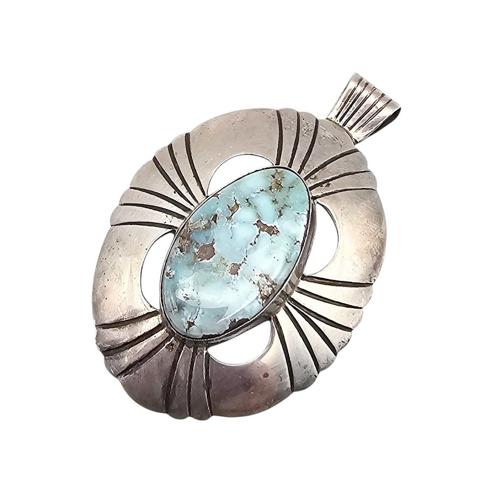 Lot 231: Native Turquoise Sterling Silver Pendant 8.2 G