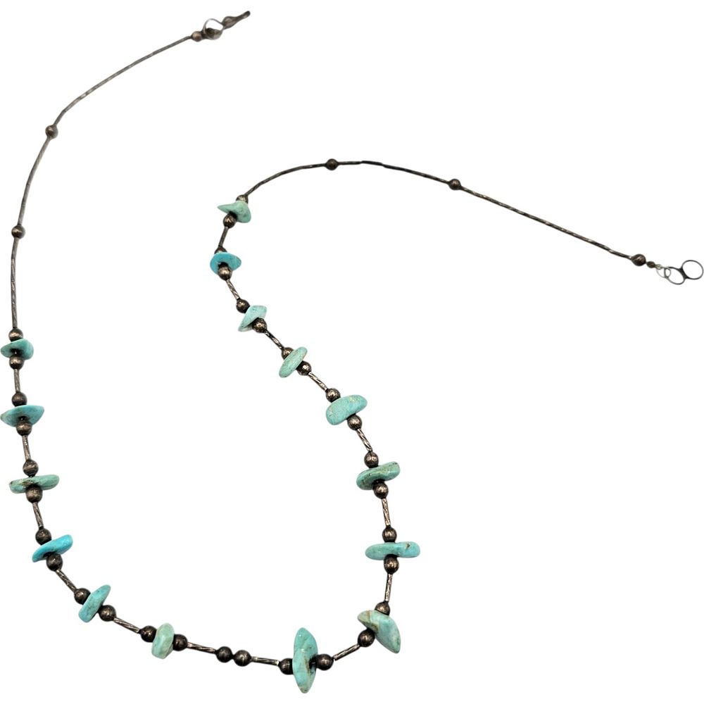 Lot 234: Native Turquoise Liquid Silver Sterling Silver Necklace 7.3 G
