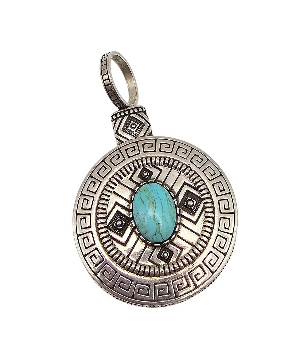 Lot 252: Carol Felly Anglo Turquoise Sterling Silver Two-Sided  Pendant 39.4 G