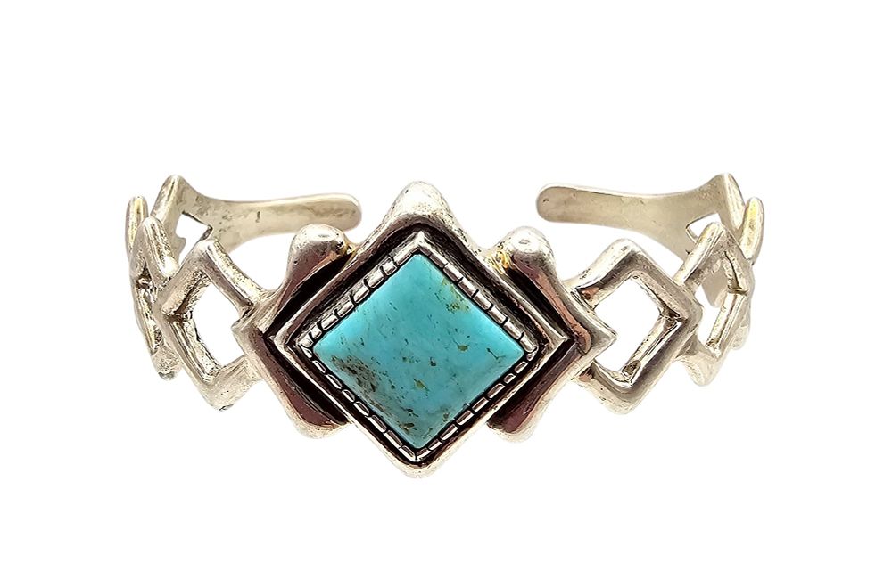 Lot 254: Carol Felly Anglo Turquoise Sterling Silver Cuff Bracelet 30.6 G