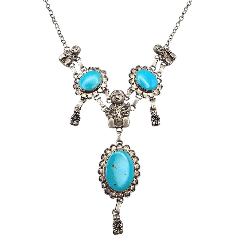 Lot 257: Carol Felly Anglo Turquoise Storytelling Necklace 61.3 G