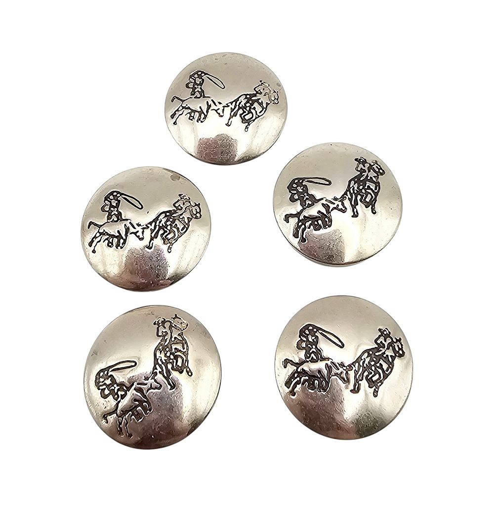 Lot 269: Native Sterling Silver Men On Horses Button Covers Lot Of 5