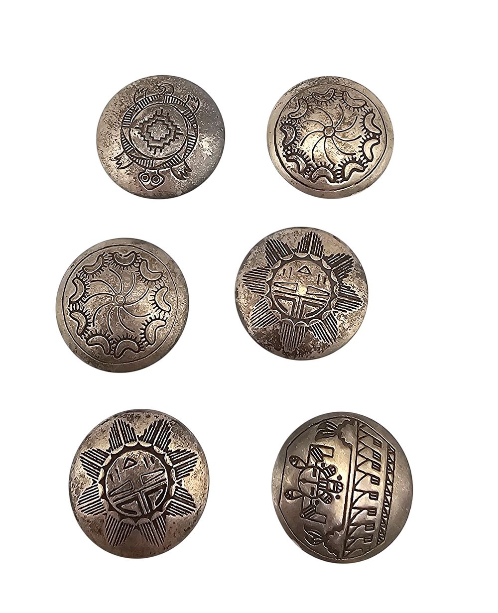 Lot 273: Zuni Sterling Silver Button Covers Variety Lot Of 6 21.4 G