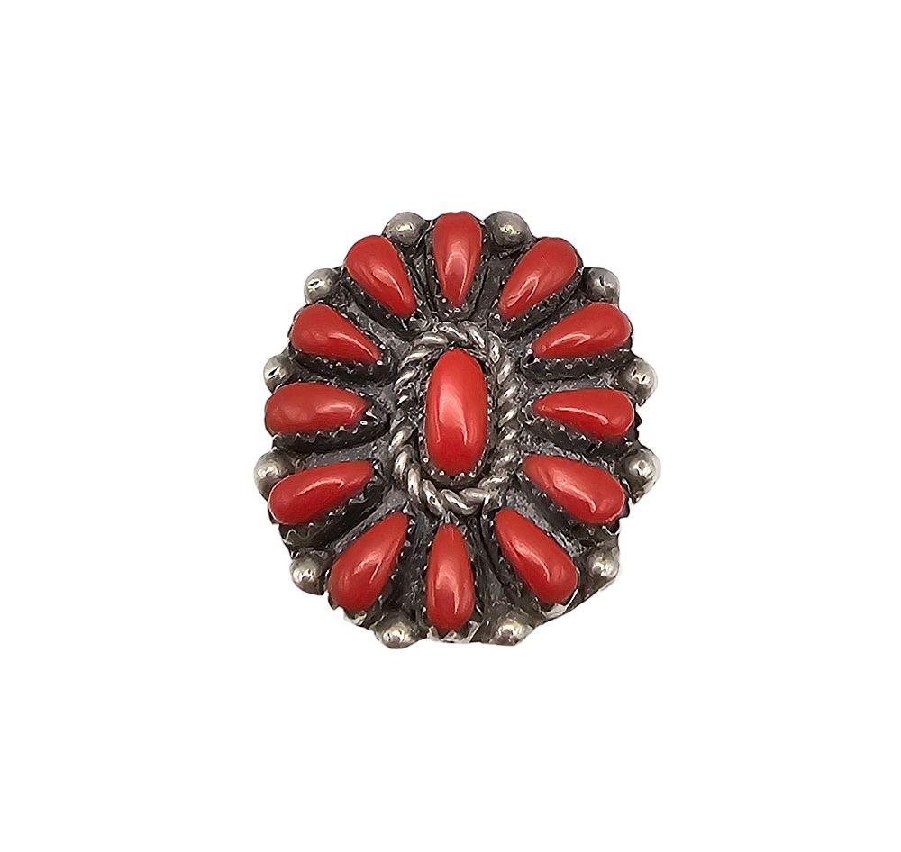 Lot 274: Navajo Coral Sterling Silver Ring Size 9 6.4 G