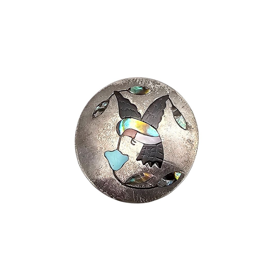 Lot 283: S.C. Edaakie Native Multi Stone Sterling Silver Hummingbird Brooch Pendant 8.4 G