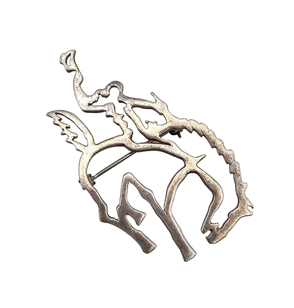 Lot 286: Native Sterling Silver Rider On Bronco Brooch 5.4 G