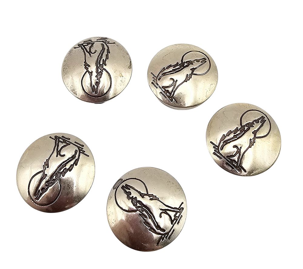 Lot 292: Navajo Sterling Silver Coyote Howling At The Moon Button Covers Lot Of 5 17.7 G