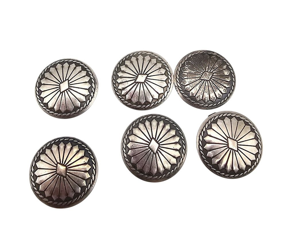 Lot 295: Navajo Sterling Silver Stamped Shield Button Covers Lot Of 6 21.6 G