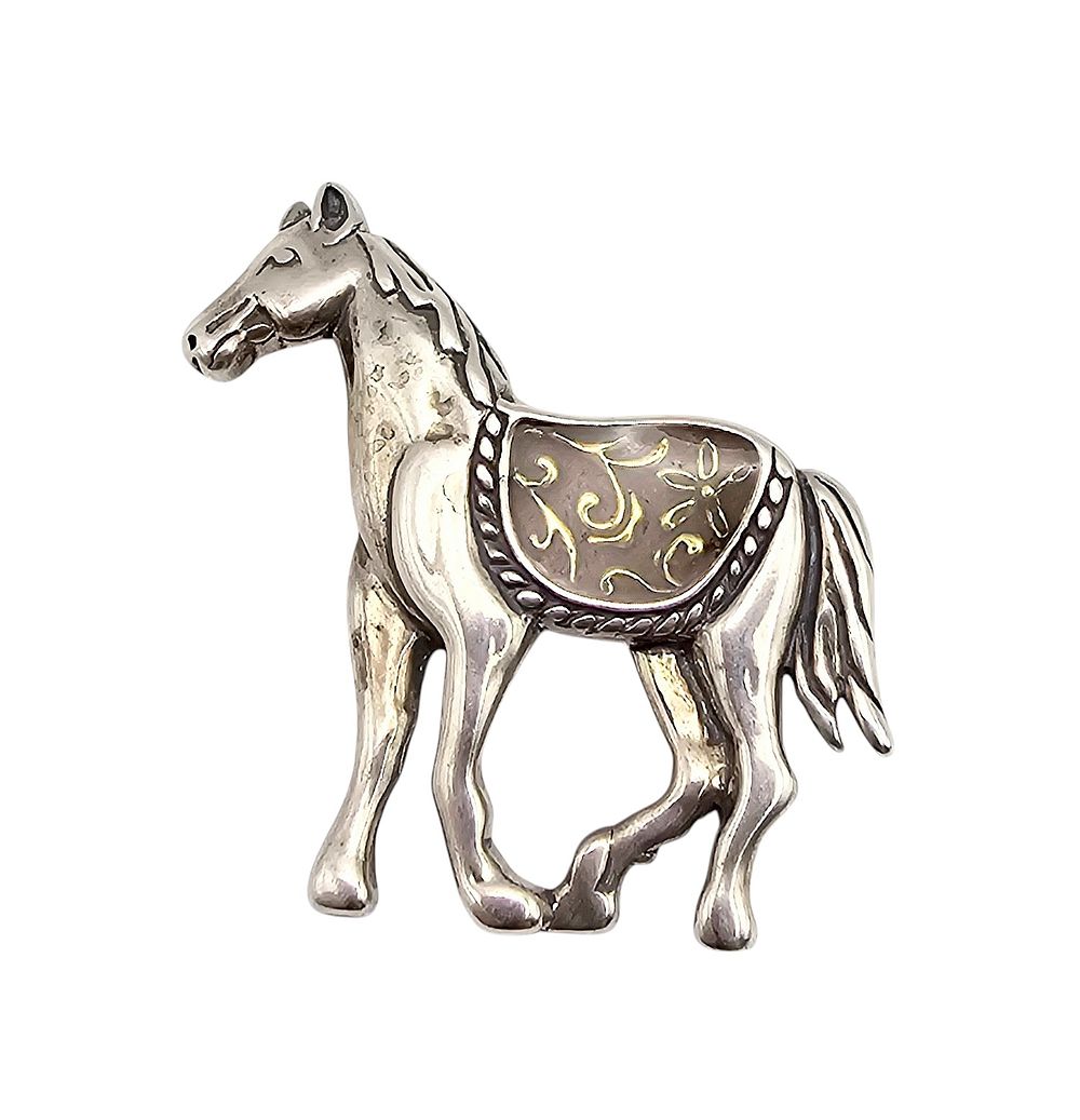 Lot 300: Carolyn Pollack Relios Enamel Sterling Silver Southwestern Horse Brooch 10.2 G