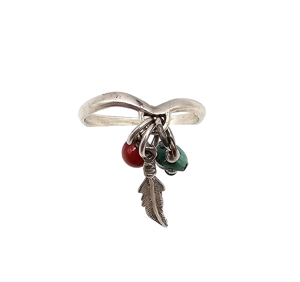 Lot 305: Shubes Manufacturing Carnelian Turquoise Sterling Silver Dangle Ring Size 5.25 2.2 G
