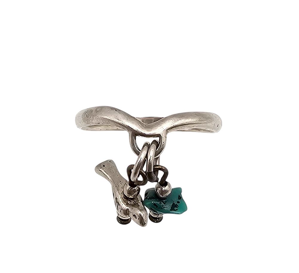 Lot 306: Shubes Manufacturing Turquoise Fetish Bird Dangle Ring Size 5.5 2 G