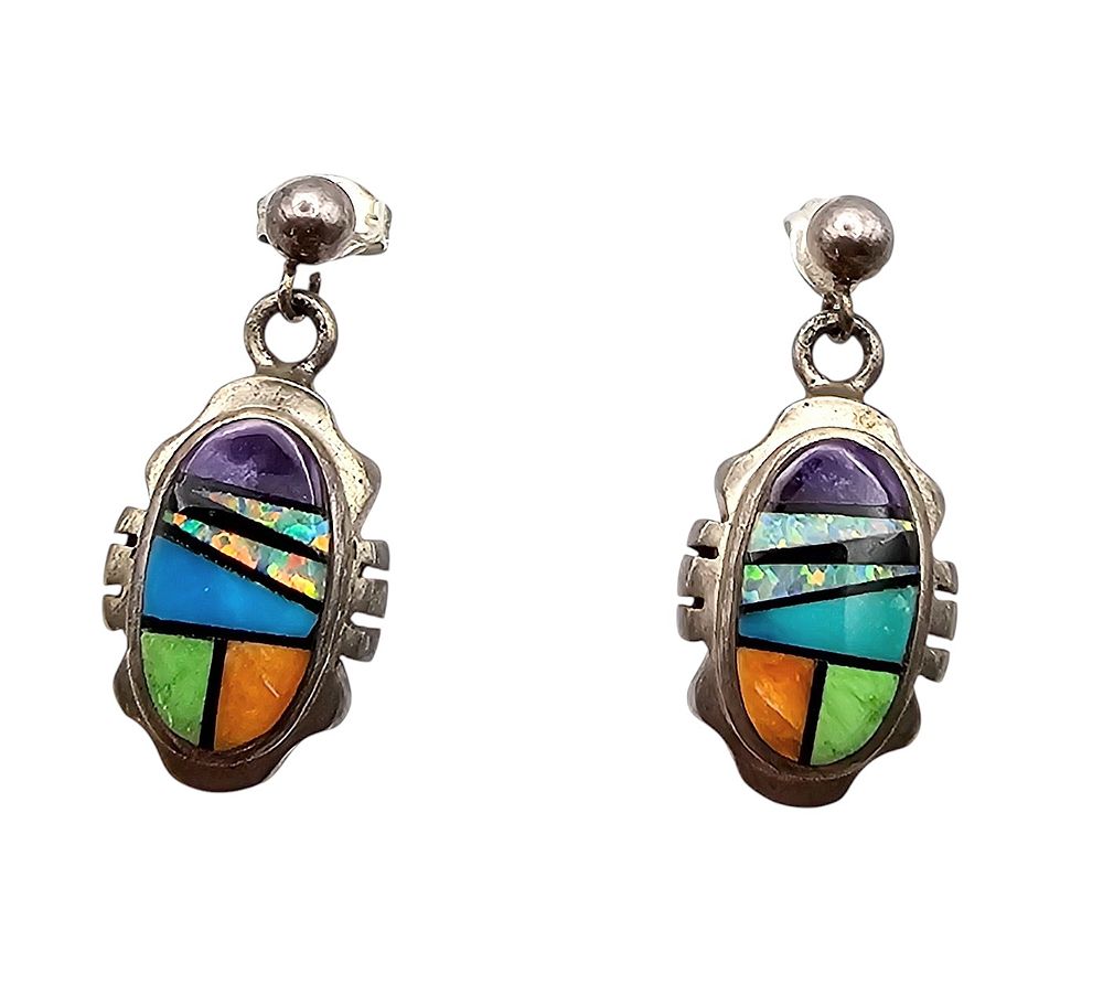 Lot 322: Signed Multi Stone Sterling Silver Dangle Earrings 6.2 G