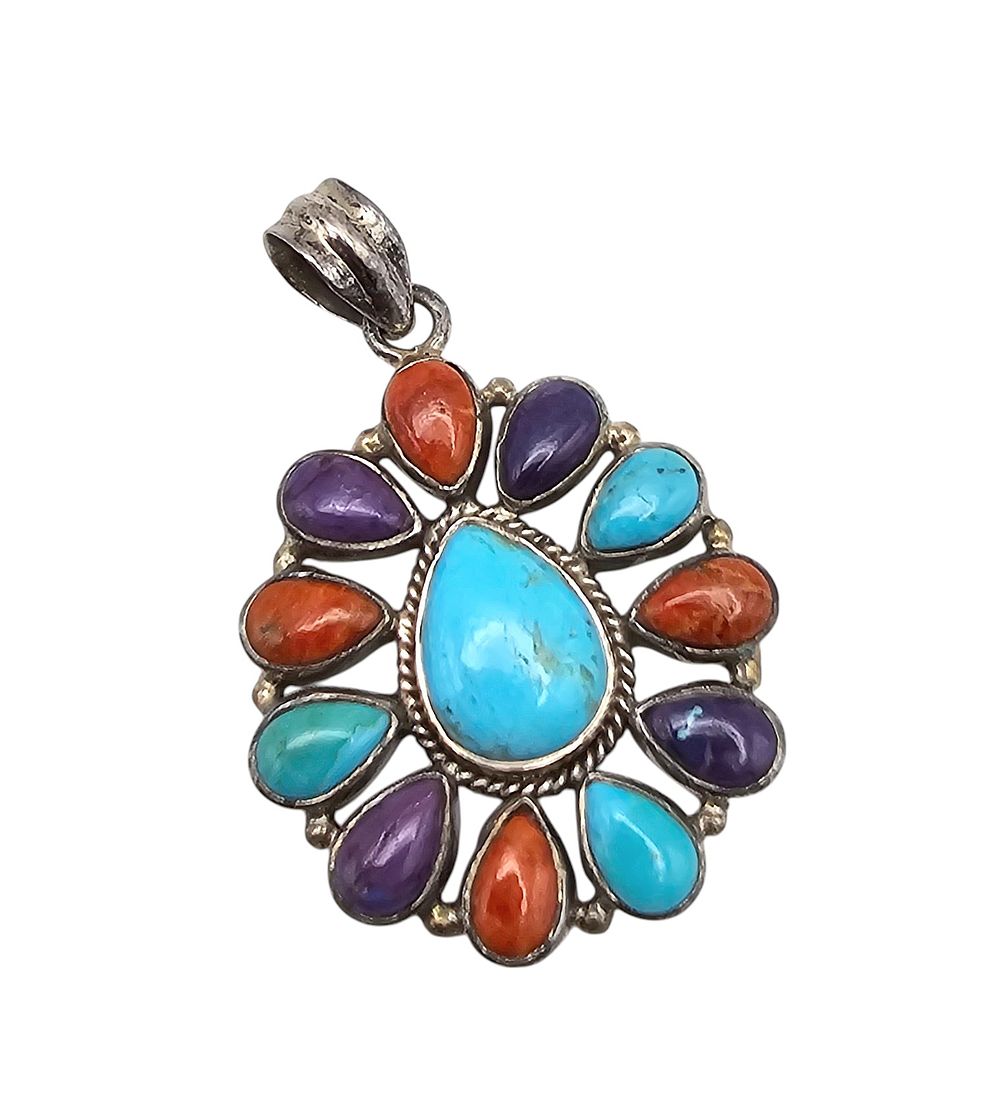 Lot 325: SY Southwestern Multi Stone Sterling Silver Pendant 8.4 G