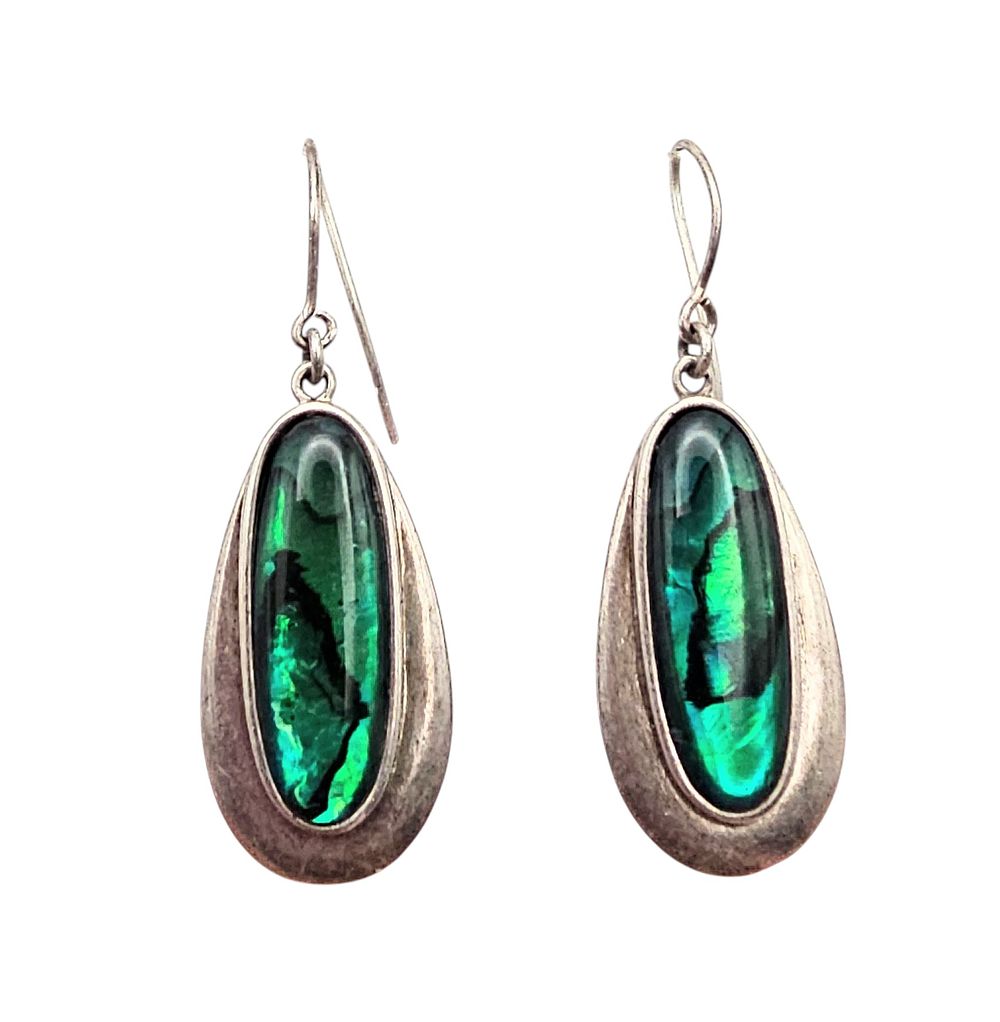 Lot 326: Southwestern Abalone Sterling Silver Dangle Earrings 6.7 G