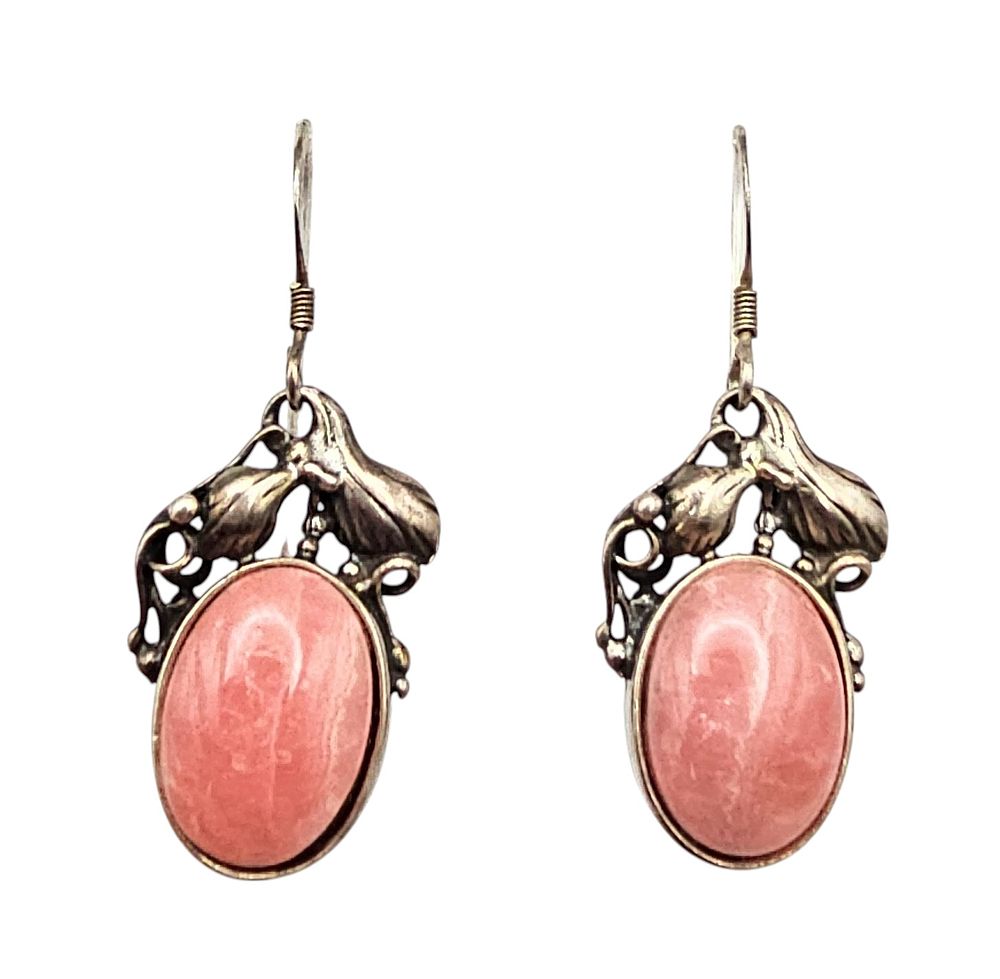 Lot 330: Southwestern Rhodonite Sterling Silver Dangle Earrings 6.7 G