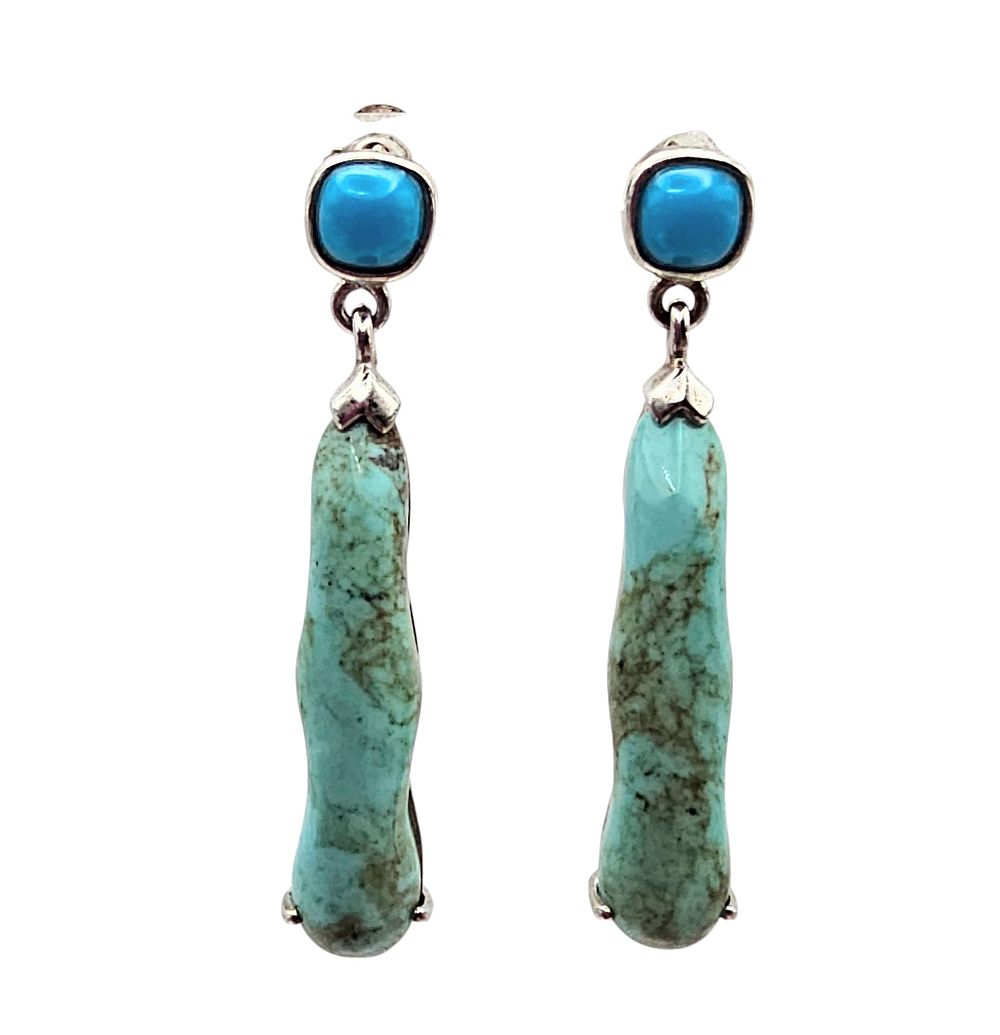 Lot 332: Signed Southwestern Turquoise Sterling Silver Dangle Earrings 5.7 G