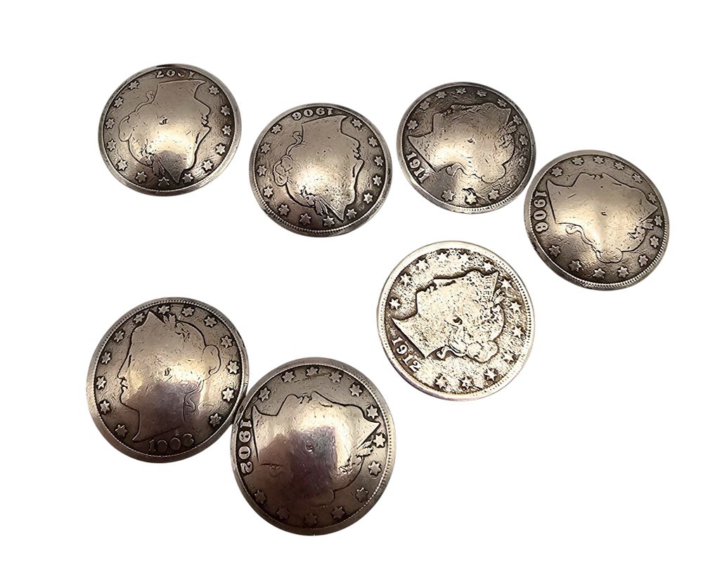 Lot 340: Vintage Liberty Head Nickel Button Covers Lot Of 7 49.7 G