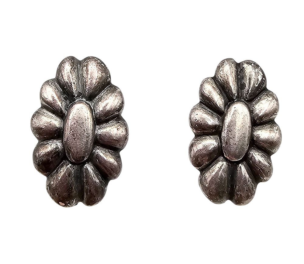 Lot 343: Signed Southwestern Sterling Silver Earrings 10.2 G