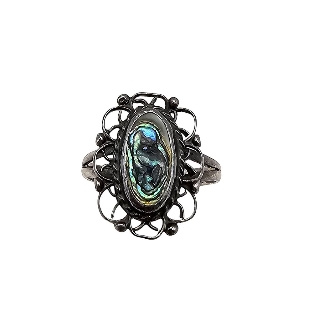 Lot 351: Mexico Abalone Sterling Silver Ring Size 4.75 2.1 G